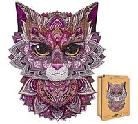 Lubiwood Curious Cat (29x21 cm) Unique Shaped Animal Wood Puzzle - Stimulates Ingenuity & Enhances Focus - Comes with Wood Gift Box - Ideal for Adults