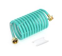LUBIYACK 10FT PU Recoil Garden Water Hose with 3/4" Brass Fittings, Blue | 3/8" ID, Retractable, Swivel Female, for Boating, Pool & Spa, RV, Home and Garden