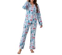LUBOT 100% Cotton Christmas Pyjamas Set for Women Ladies, Long Sleeve Button Down Pajamas, Two Piece Pjs for Female Sets Sleepwear Loungewear, Knitted & High Elasticity, Snowman, L
