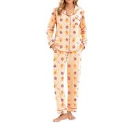 LUBOT 100% Cotton Christmas Pyjamas Set for Women Ladies, Long Sleeve Button Down Pajamas, Two Piece Pjs for Female Sets Sleepwear Loungewear, Knitted & High Elasticity, Gingerbread Man, XXL