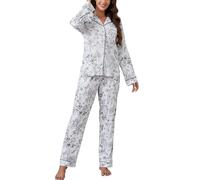 LUBOT 100% Cotton Pyjamas Set for Women Ladies, Long Sleeve Button Down Pajamas, Two Piece Pjs for Female Sets Sleepwear Loungewear, Knitted & High Elasticity, Butterfly, S