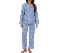 LUBOT 100% Cotton Pyjamas Set for Women Ladies, Woven Long Sleeve Button Down Pajamas, Two Piece Pjs for Female Sets Sleepwear Loungewear (Blue Ripple, S)