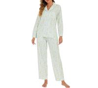 LUBOT 100% Cotton Pyjamas Set for Women Ladies, Woven Long Sleeve Button Down Pajamas, Two Piece Pjs for Female Sets Sleepwear Loungewear (Blue Hibiscus, XXL)