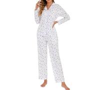 LUBOT 100% Cotton Pyjamas Set for Women Ladies, Woven Long Sleeve Button Down Pajamas, Two Piece Pjs for Female Sets Sleepwear Loungewear (Violet, M)