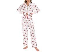 LUBOT 100% Cotton Pyjamas Set for Women Ladies, Woven Long Sleeve Button Down Pajamas, Two Piece Pjs for Female Sets Sleepwear Loungewear (Point Bow, S)