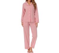 LUBOT 100% Cotton Pyjamas Set for Women Ladies, Woven Long Sleeve Button Down Pajamas, Two Piece Pjs for Female Sets Sleepwear Loungewear (Red Stripe, XL)