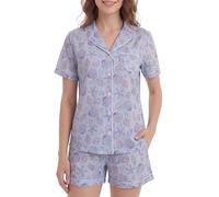 LUBOT 100% Cotton Pyjamas Set for Women Ladies, Woven Short Sleeve Button Down Pajamas, Two Piece Pjs for Female Sets Sleepwear Loungewear, Pink Underwater, L