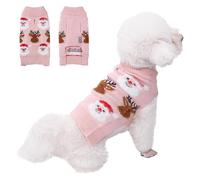 LUBOT New Ugly Christmas Sweaters for Puppy Cute Funny Wintertime and Holiday Parties Knitted Pullover Sweater Small Dog Santa&Deer Pink X-Small