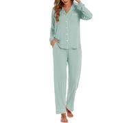 LUBOT Womens Pyjamas Set Bamboo, Soft Cooling Sleepwear Pjs for Ladies, 2 Piece Long Sleeve Nightware Loungewear with Collar and Button