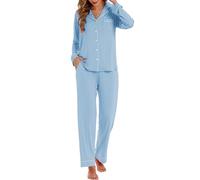 LUBOT Womens Pyjamas Set Bamboo, Soft Cooling Sleepwear Pjs for Ladies, 2 Piece Long Sleeve Nightware Loungewear with Collar and Button