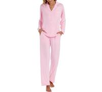 LUBOT Womens Pyjamas Set Bamboo, Soft Cooling Sleepwear Pjs for Ladies, 2 Piece Long Sleeve Nightware Loungewear with Collar and Button