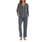LUBOT Womens Pyjamas Set Bamboo, Soft Cooling Sleepwear Pjs for Ladies, 2 Piece Long Sleeve Nightware Loungewear with Collar and Button