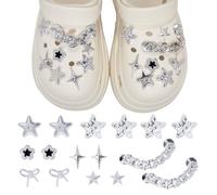 LUBOXIN 16PCS Shoe Charms, Bling Star Shoe Decoration for Clog Shoes, DIY Sandals Shoe Charms with Rhinestone, Shining Shoe Decoration Accessories for Women Girls Shoes Clog Sandals