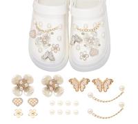 LUBOXIN 22PCS Shoe Charms, Cute Bling Butterfly Flower and Pearl Shoe Decoration for Clog Shoes, DIY Sandals Shoe Charms with Rhinestone, Shoe Accessories for Women Girls Shoes Clog Sandals