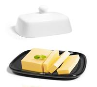 LUBOXIN Black and White Ceramic Butter Dish with Lid, Rectangular Butter Dish with Lid, Vintage Ceramic Butter Container for Countertop , Kitchen Deco, Butter Storage(16.5cm*13.3cm*8cm)