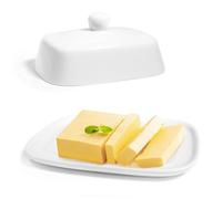 LUBOXIN White Ceramic Butter Dish with Lid, Rectangular Butter Dish with Lid, Vintage Ceramic Butter Container for Countertop , Kitchen Deco, Butter Storage(16.5cm*13.3cm*8cm)