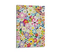 LUBOYANG Takashi Murakami Painting Poster Flowers with Smiley 4 Canvas Print Wall Art Poster Decorative Painting; Frame; 12x18inch(30x45cm)