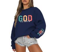 Lubpow Christian God Is Good Sweatshirt for Women Oversized Religious Jesus Faith Shirts Inspirational Bible Verse Pullover, Navy Blue, S