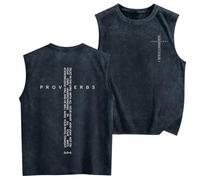 Lubpow Christian Gym Workout Tank Tops for Men Vintage Bible Verse Cross Graphic Sleeveless Muscle Shirts Acid Wash Tanks Top, Denim Blue, S