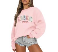 Lubpow God Is Good Sweatshirt Christian Sweatshirts for Women Oversized Jesus Faith Shirts Inspirational Bible Verse Pullover, Pink, S