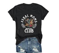 Lubpow Mama Shirts for Women Cool Feral Moms Social Club T-Shirt Vintage Western Graphic Shirt Funny Mothers Day Tee Tops, Black, L