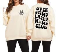 Lubpow Oversized Overstimulated Moms Club Sweatshirt for Women Cool Skeleton Graphic Mama Sweatshirts Funny Hoodie Pullover, Apricot, XL