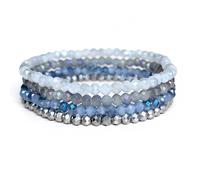 Lubrifico Boho Crystal Bracelet Set of 4pcs/set,4mm Beads Stackable Layering Stretch Bracelets for Women, Friendship Gifts, M, Glass, no gemstone