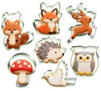LUBTOSMN 7 Piece Forest Animal Cookie Cutters Set with Silicone Protective Rim, Stainless Steel Woodland Cookie Cutters for Cookies, Fondant, Sandwiches, Biscuits, Pancakes and Forest Party Baking