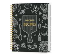 LuBudingJoy Recipe Book for Own Recipes - A4 Spiral Journal to Write Your Personalised Cookbook, Blank Hardcover Family Notebook to Organize Your Recipes (140 Recipes, Black)