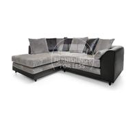 Luca 3-4 Seater L Shaped Corner Sofa Fabric and Leather Trim Black and Grey Left Hand Facing Furnishings For Less UK Grey One Size