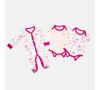 Luca and Rosa Swan Princess Pink Girls Sleep Suit & 2 Piece Vest Set - 3-6 Months - Pink