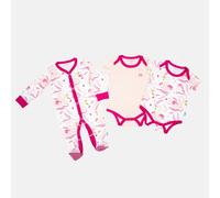 Luca and Rosa Swan Princess Pink Girls Sleep Suit & 2 Piece Vest Set - 6-9 Months - Pink