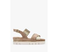 LUCA GROSSI Beige Suede Metallic Strap Low Wedge Sandals Size: 40, Col