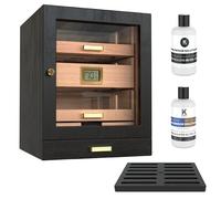 Luca Humidor Cabinet - Large Black Ash Wood Storage for 80-100 Cigars with Digital Hygrometer, Spanish Cedar, PEG System and Accessory Drawer