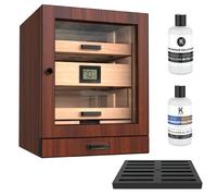 Luca Humidor Cabinet Rich Brown Walnut Finish Large Size, Cigar Storage for 80-100 Cigars, Digital Hygrometer, Spanish Cedar, Hydro Solution, Hydro System Humidor Cabinet, Accessory Drawer, PEG System