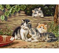 Luca-S B556 Cat Friends Cross Stitch Kit Cotton, Multicoloured, 36.5 x 28.5 cm