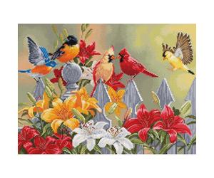 Luca-S counted cross stitch kit "Backyard Birds with Daylilies", 32x23cm, DIY
