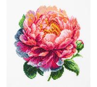 Luca-S Cross Stitch Kit with Hoop Included Coral Charm’’ Peony, BC205, Counted Cross Stitch Kit for Adults, Needlecraft and Embroidery Kit