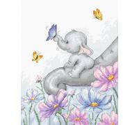 Luca-S Counted DIY Cross Stitch Kit Elephant with Butterfly, B1183, Embroidery Kit & Needlecraft for Kids & Adults