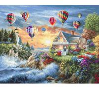 Luca-S Counted DIY Cross Stitch Kit for Adults, Balloons Over Sunset Cove, B614, Embroidery & Needlecraft Kit