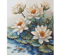 Luca-S Cross Stitch Kit, Counted Cross Stitch for Adults, Embroidery Kit Lake with Water Lilies, B7039
