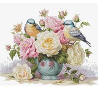 Luca-S Cross Stitch Kit, Counted Cross Stitch for Adults, Embroidery Kit Vase with Roses and Birds, B7038