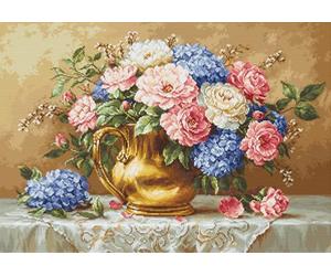 Luca-S Cross Stitch Kit Gold - Golden Bloom, B723, Counted Cross Stitch Kit for Adults, Needlecraft and Embroidery Kit