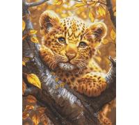 Luca-S Cross Stitch Kit Gold - Leopard Cub at Sunrise, BU5068, Counted Cross Stitch Kit for Adults, Needlecraft and Embroidery Kit