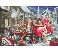 Luca-S Cross Stitch Kit Gold - Puppies Christmas, B2414