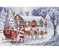 Luca-S Cross Stitch Kit Gold - Santa‚Äôs Visit, BU5084, Counted Cross Stitch Kit for Adults, Needlecraft and Embroidery Kit