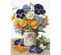 Luca-S Cross Stitch Kit Pansies Bouquet, B7035, Counted Cross Stitch Kit for Adults, Needlecraft and Embroidery Kit