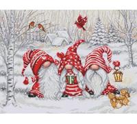 Luca-S Cross Stitch Kit Three Gnomes in Wood, BU5050, Counted Cross Stitch Kit for Adults, Needlecraft and Embroidery Kit