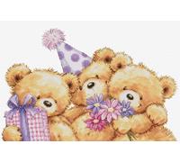 Luca-S Cross Stitch Kit Three Party Bears, B1411, Counted Cross Stitch Kit for Adults, Needlecraft and Embroidery Kit