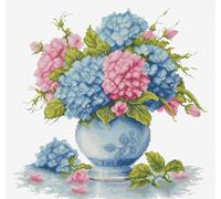 Luca-S Cross Stitch Kit Vase with Hydrangea, B7033, Counted Cross Stitch Kit for Adults, Needlecraft and Embroidery Kit